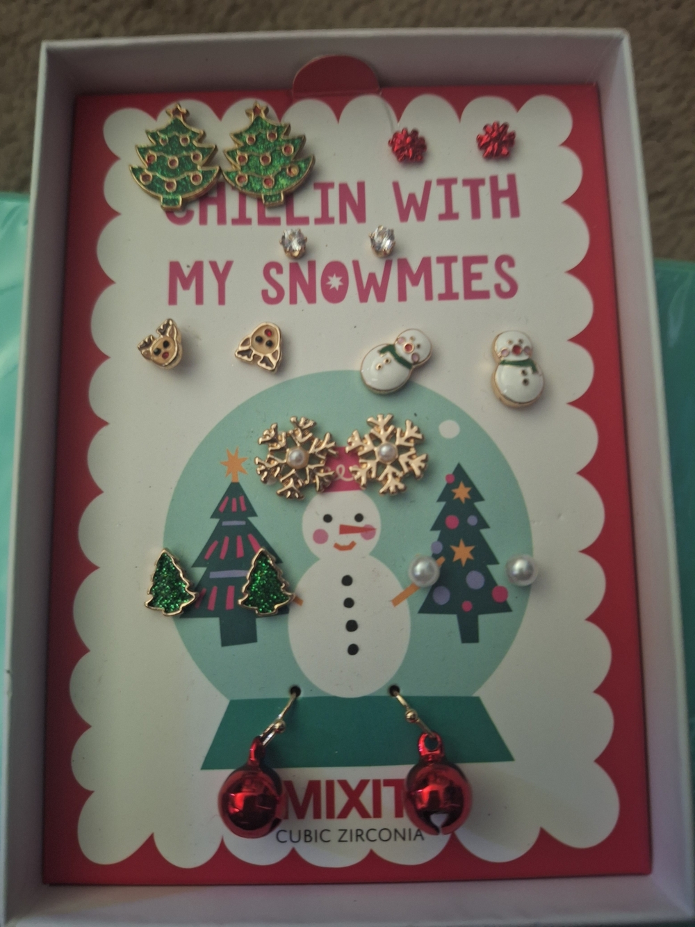 MIXIT Holiday Earring Set — Red, Green, Gold Accents In Box